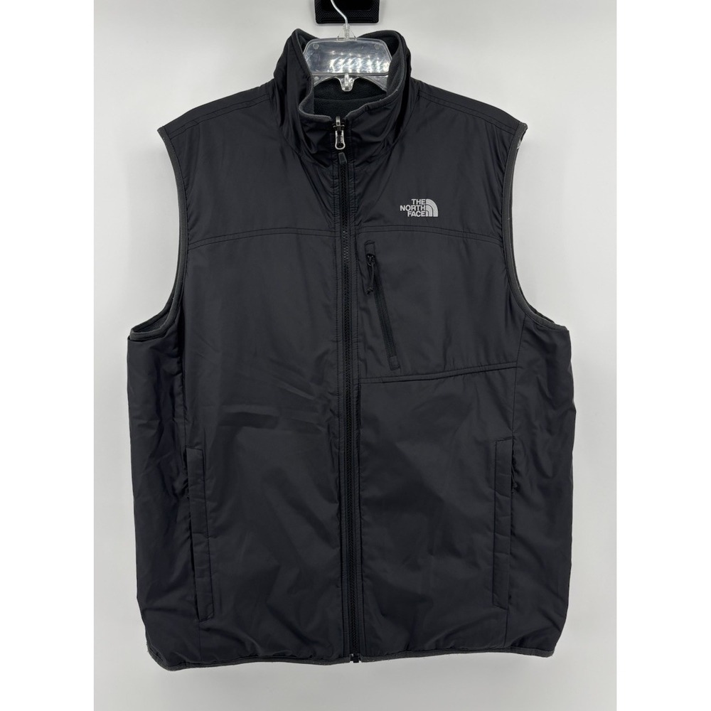 The North Face Mens Classic Reversible Primaloft Vest L Black Charcoal Gray